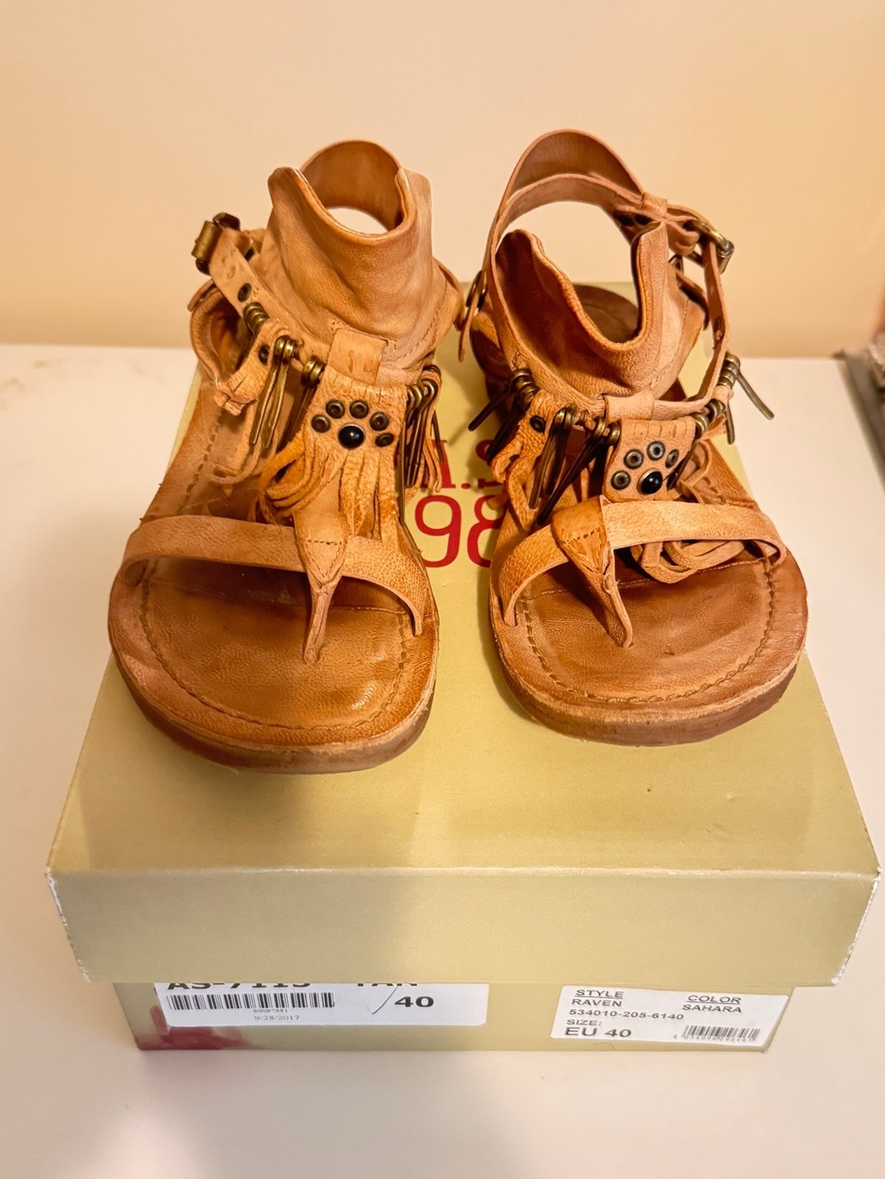 Women's Tan Leather Fringe Sandals